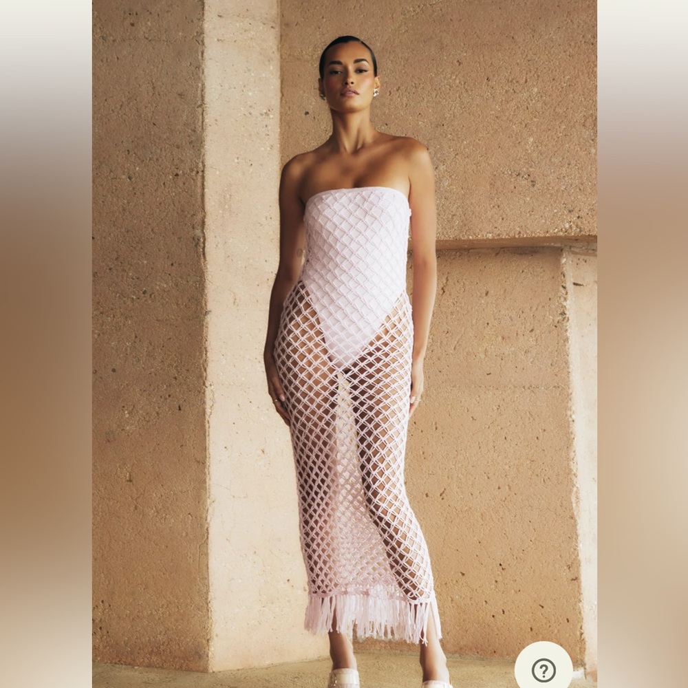 Meshki Pink Mesh Midi Dress